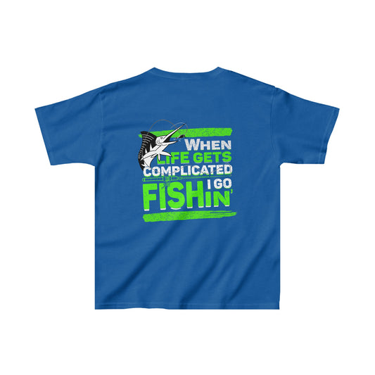 Kids Heavy Cotton Tee - When Life Gets Complicated I Go Fishing
